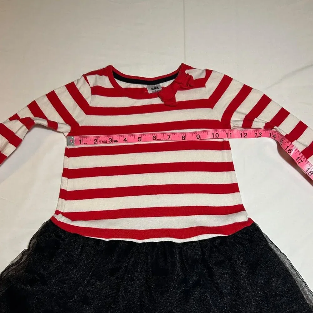 Gymboree Girls 2T Red White Striped Black Mesh Olivia Long Sleeve Dress Bow